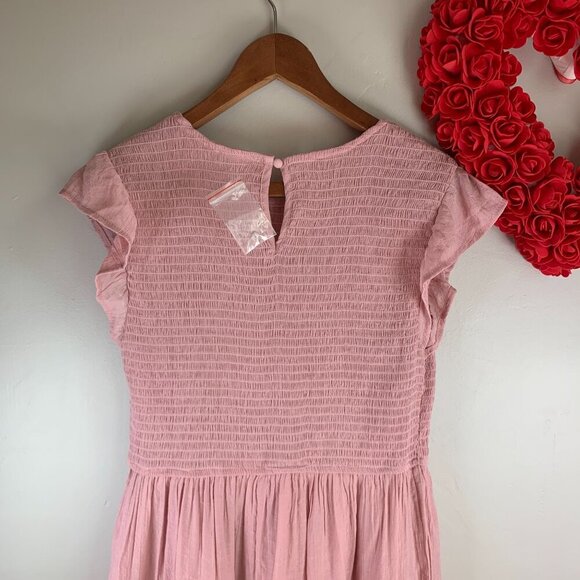 August Sky Womens Smocked Ruffle Sleeve Tiered Midi Summer Dress Medium Pink Blu - Picture 5 of 10